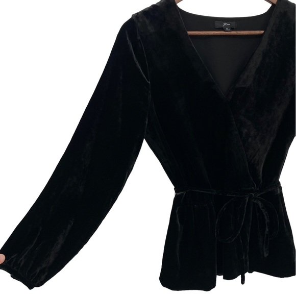J.Crew Black Velvety Faux Wrap Blouse Sz.4 Long Sleeve Tie Front Party Formal - Picture 5 of 12